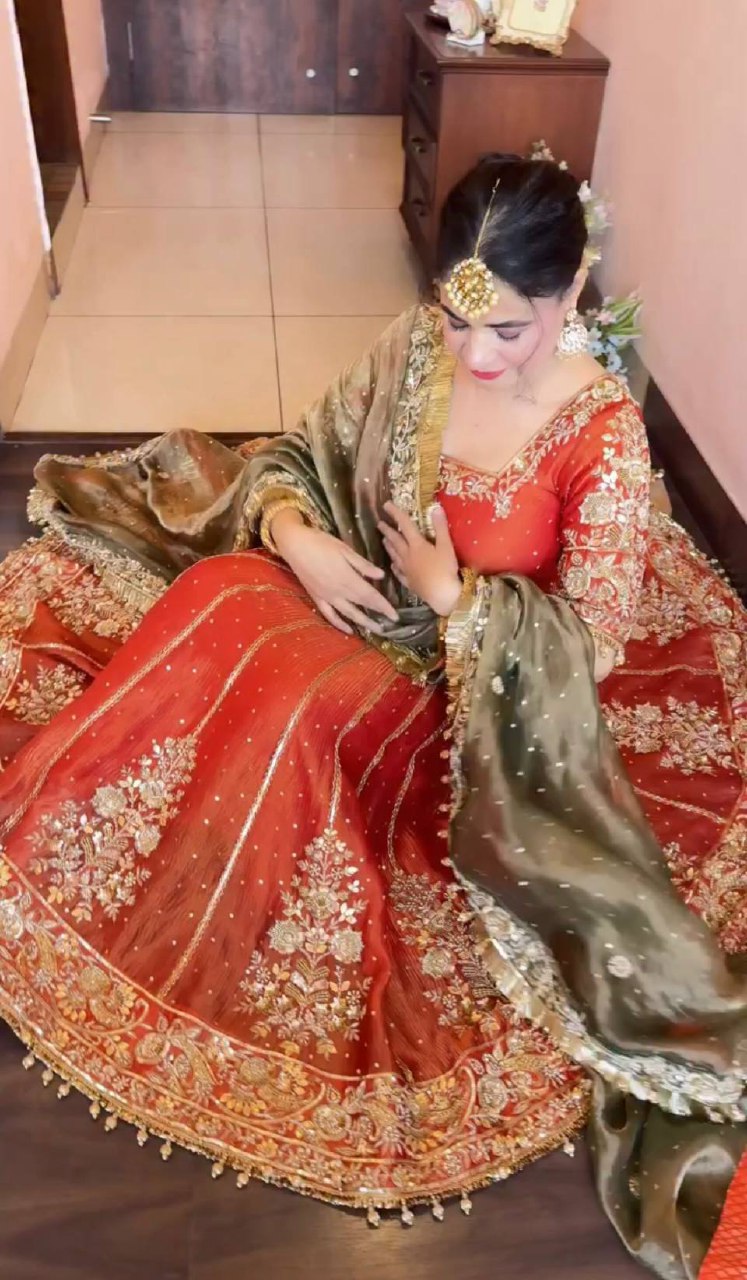 Modern Vermilion Flared Anarkali Set